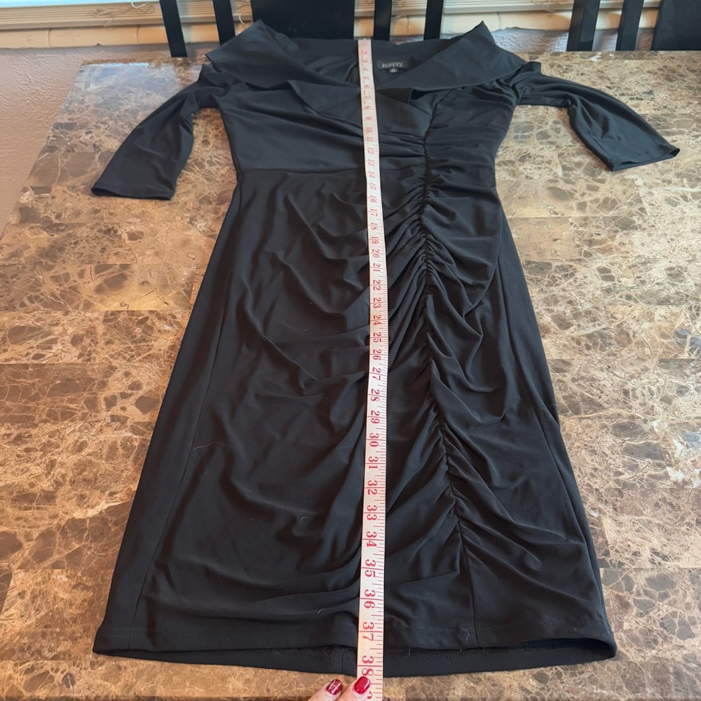 Adrianna Papell Dress Size 10 Black Stretchy Tuxedo Collar Party Cocktail - Picture 4 of 12